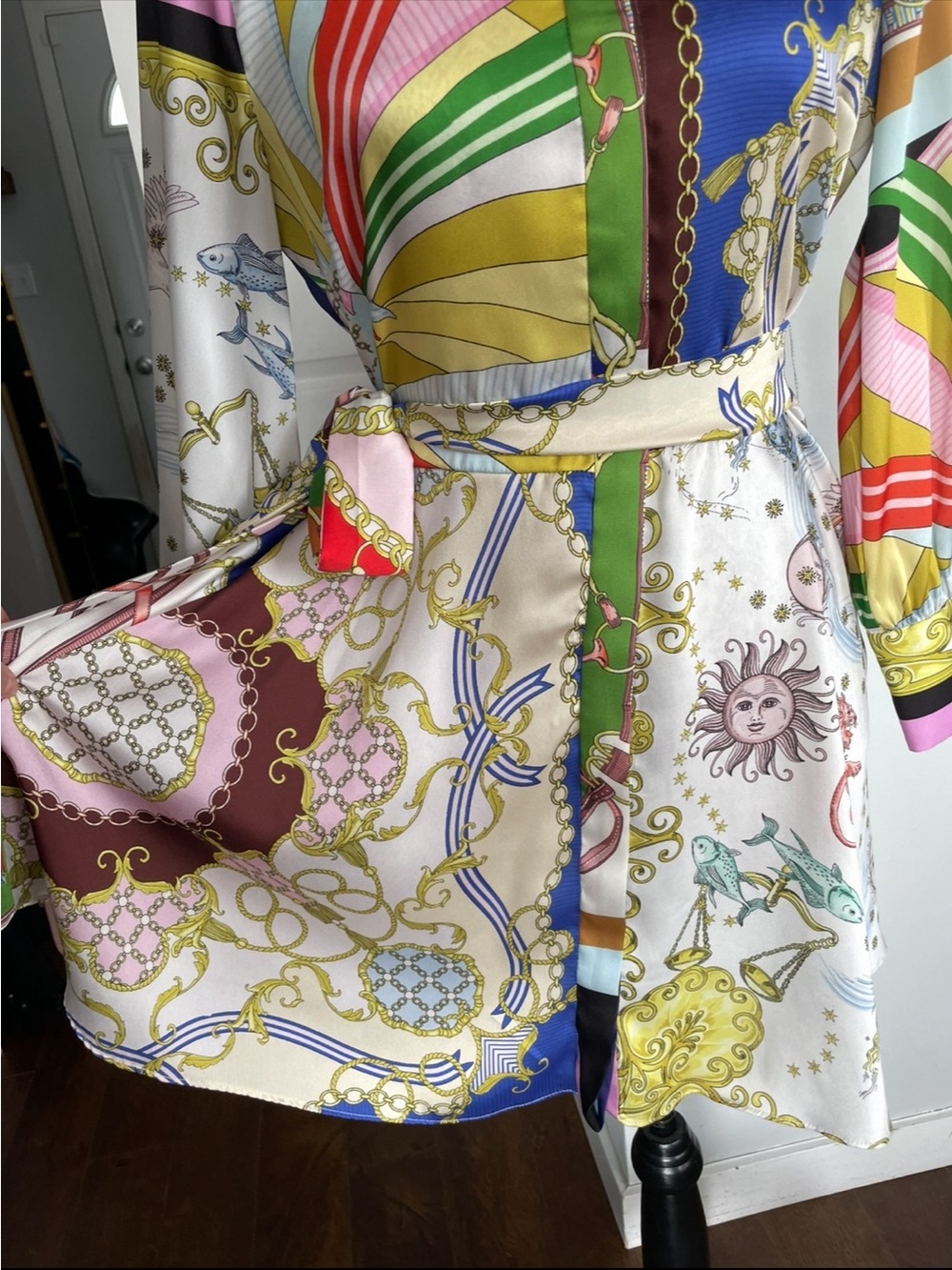 Zara Vintage Scarf Inspired European Summer Print Button Up Belted Dress. Small - Picture 12 of 16
